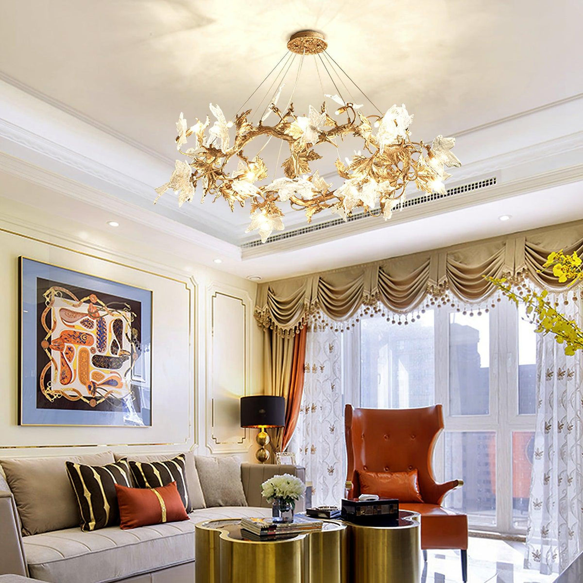 Maple Leaf Brass Chandelier