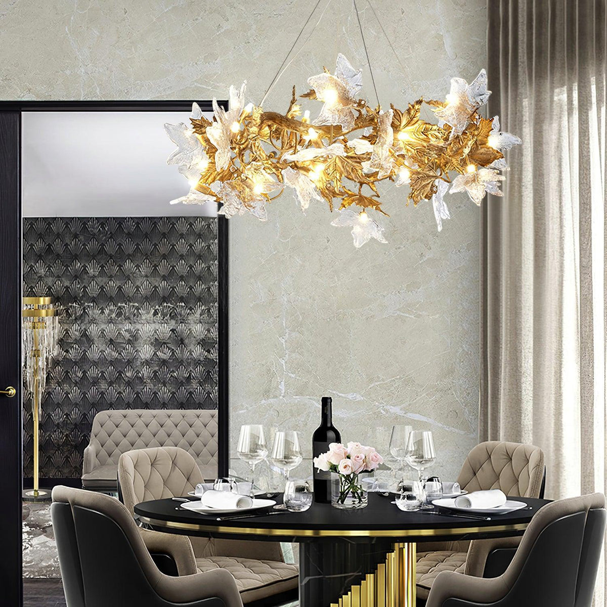 Maple Leaf Brass Chandelier