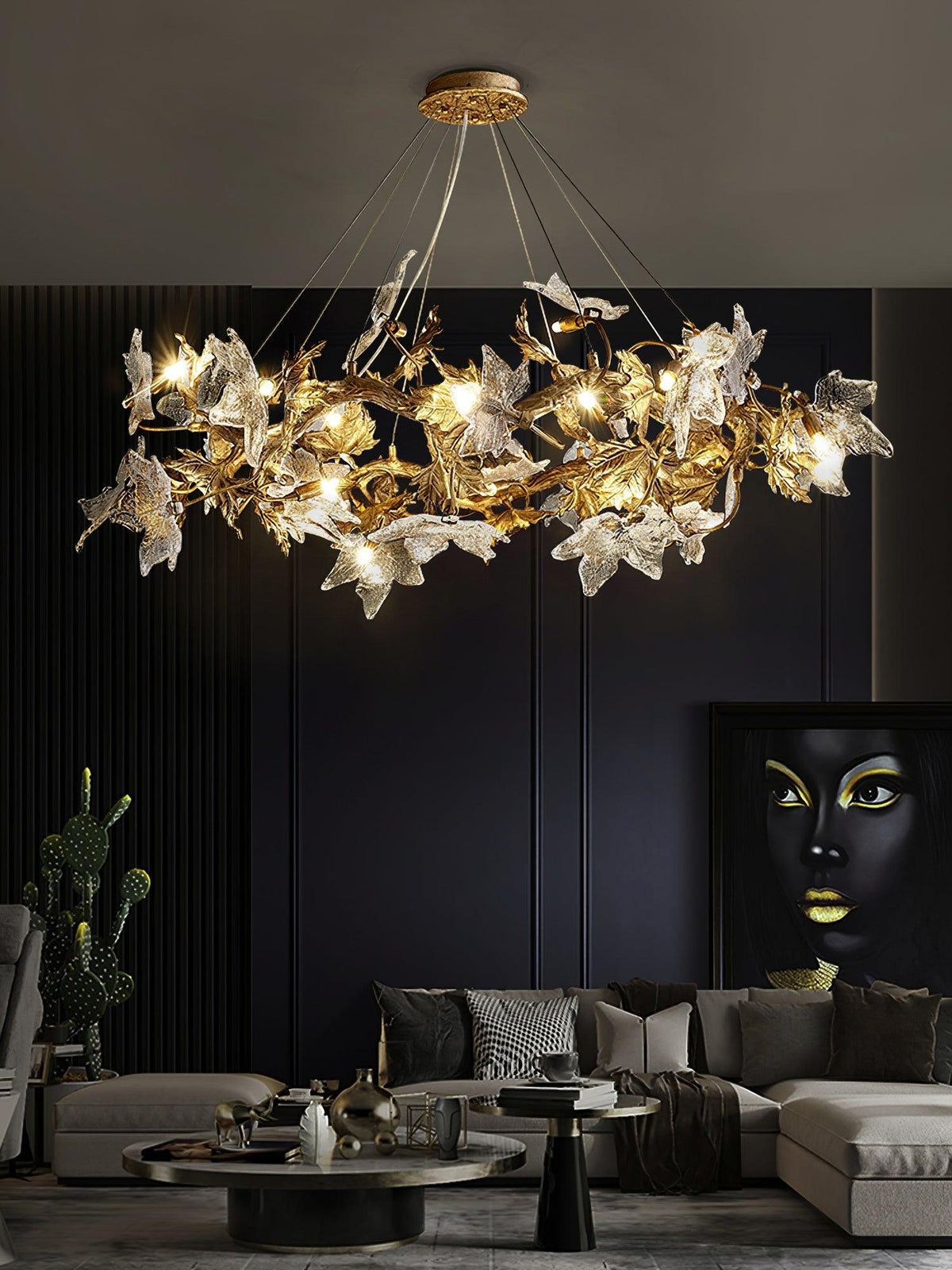 Maple Leaf Brass Chandelier