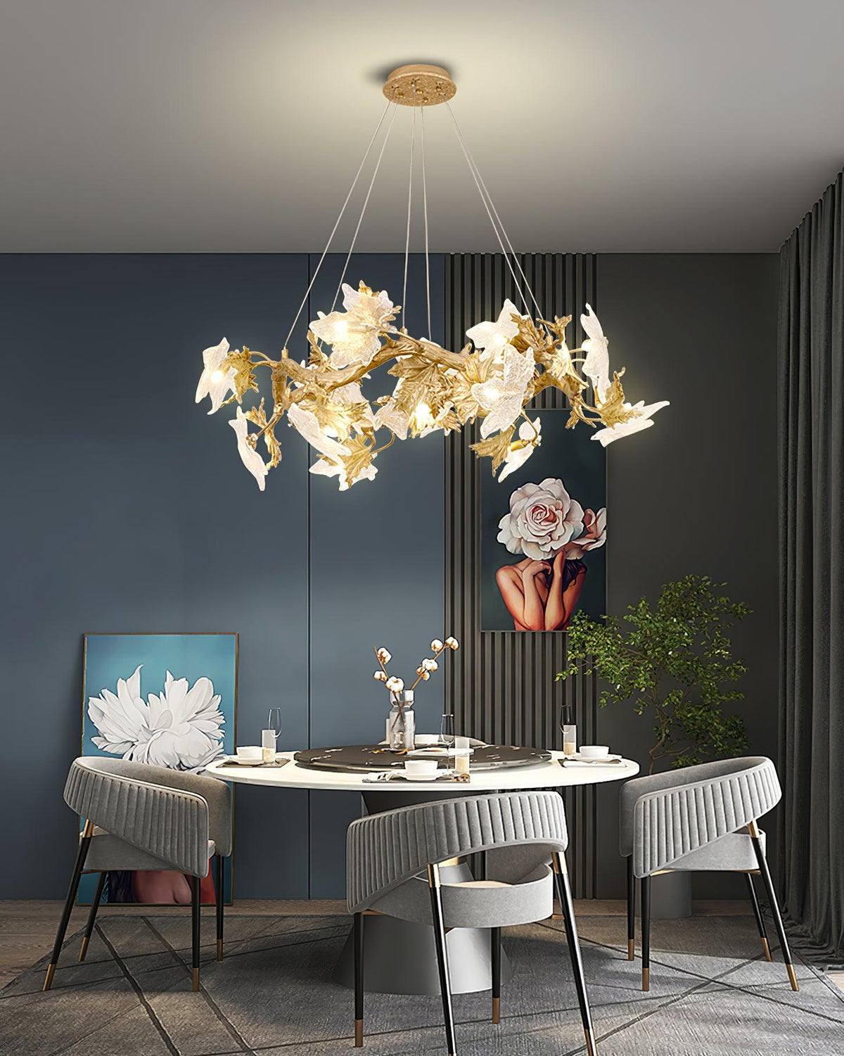 Maple Leaf Brass Chandelier