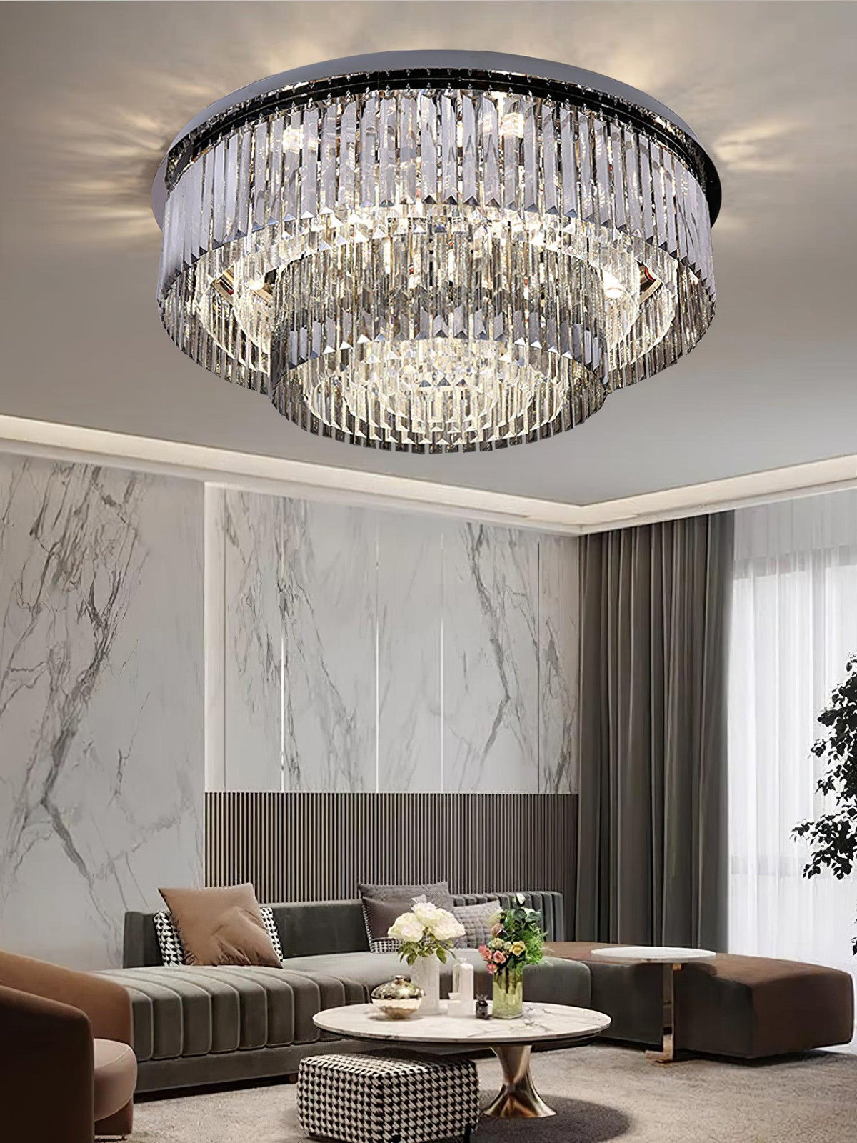 Flush Chrome Crystal Ceiling Light