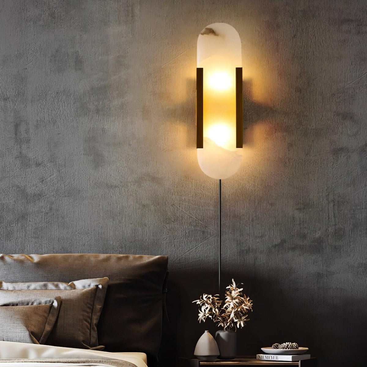 Melange Elongated Alabaster Plug-in Wall Lamp