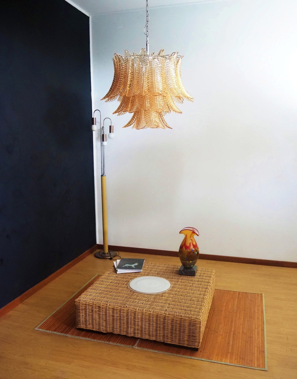 Murano Amber Glass Leaf Chandelier