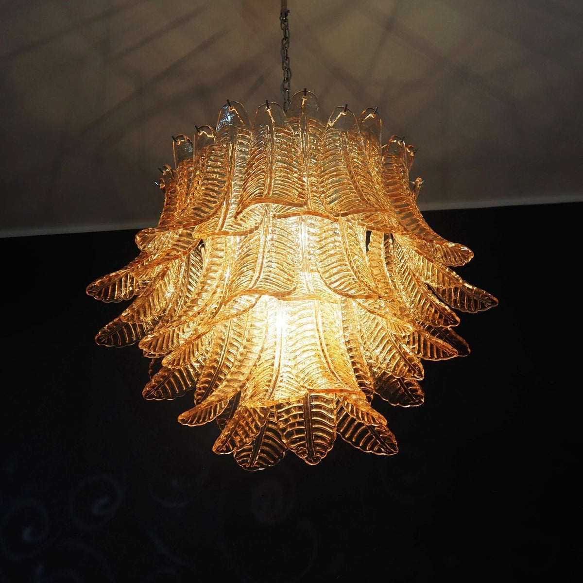 Murano Amber Glass Leaf Chandelier