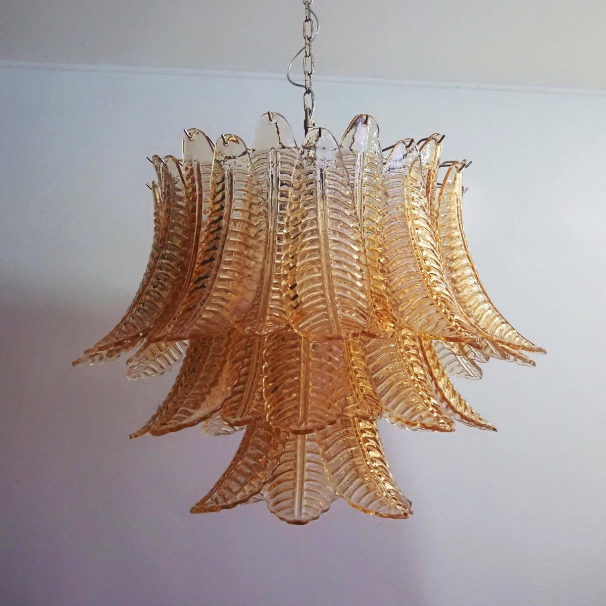 Murano Amber Glass Leaf Chandelier