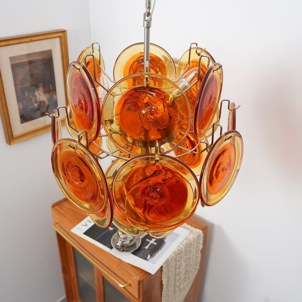 Orange Transparent Murano Disc Chandelier
