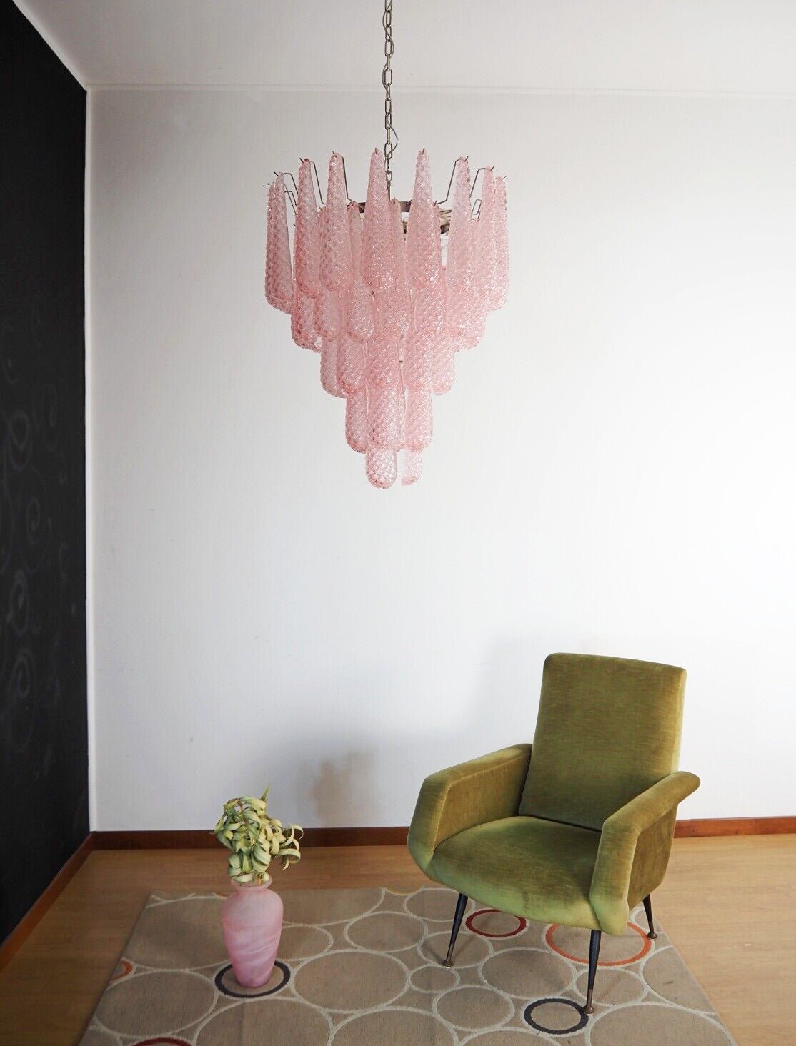 Murano Pink Glass Dewdrop Chandelier