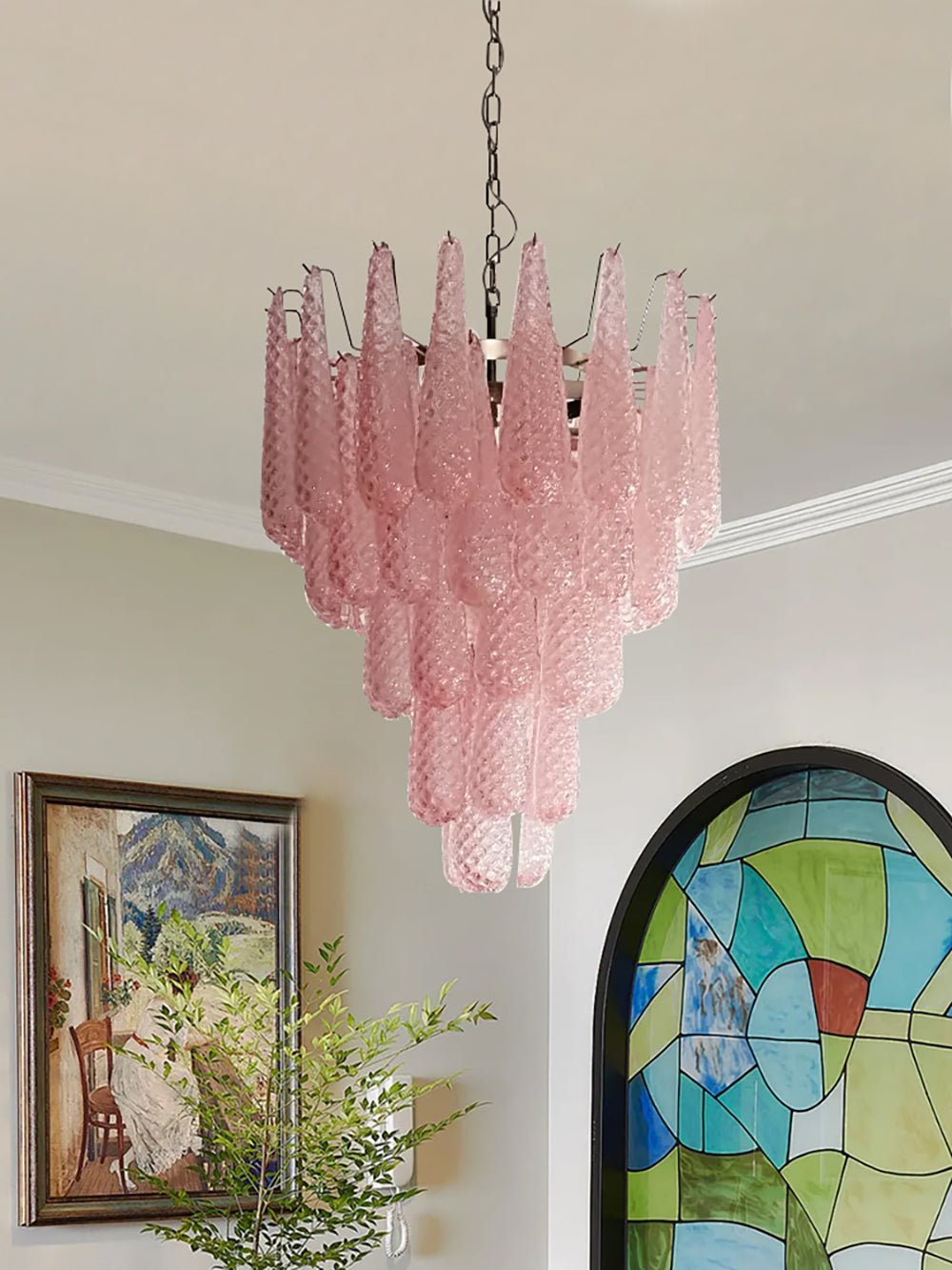 Murano Pink Glass Droplet Chandelier