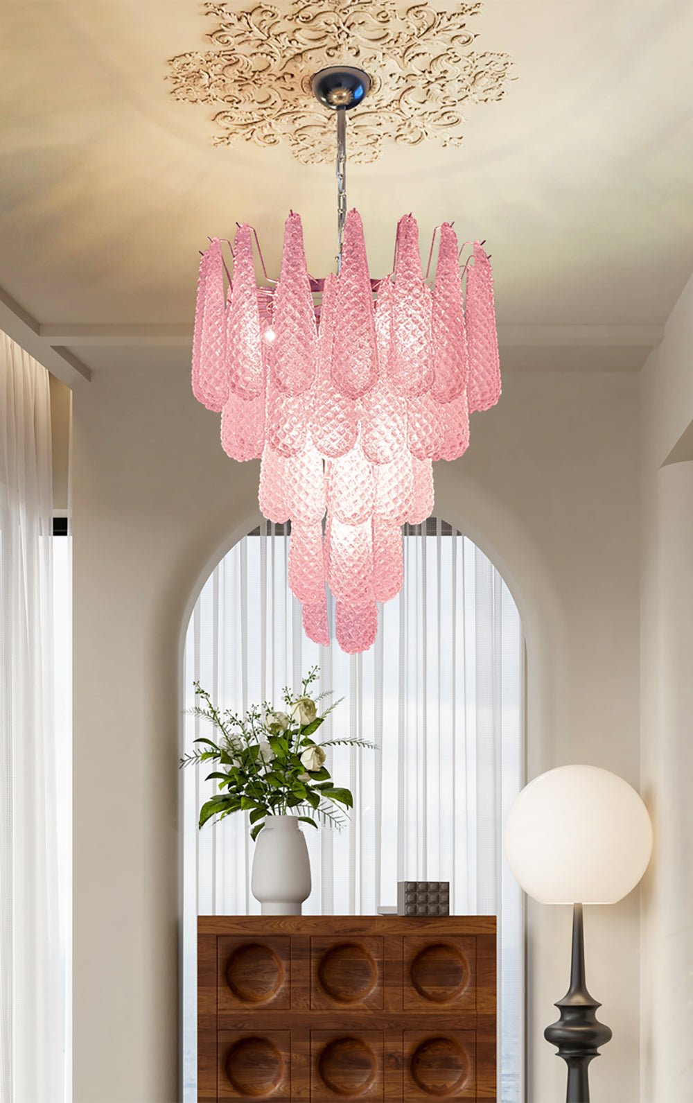 Murano Pink Glass Droplet Chandelier