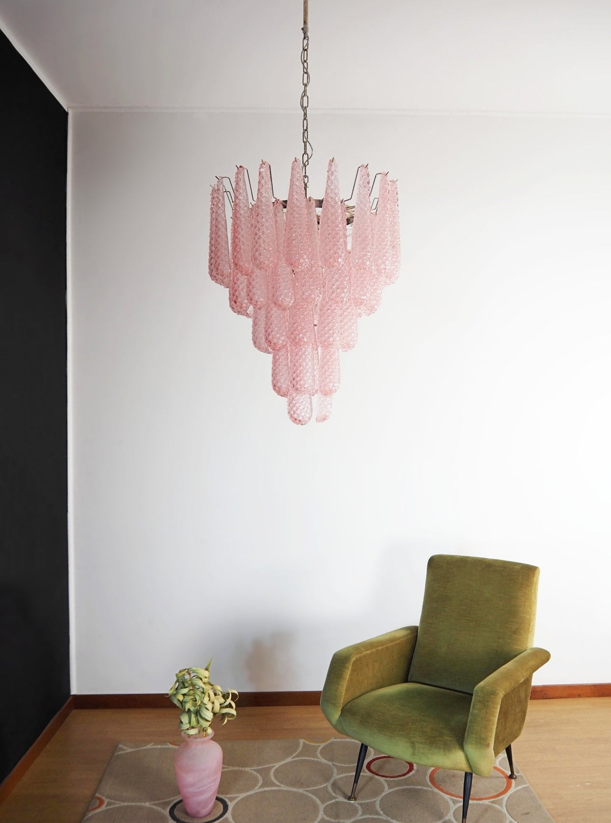 Murano Pink Glass Droplet Chandelier