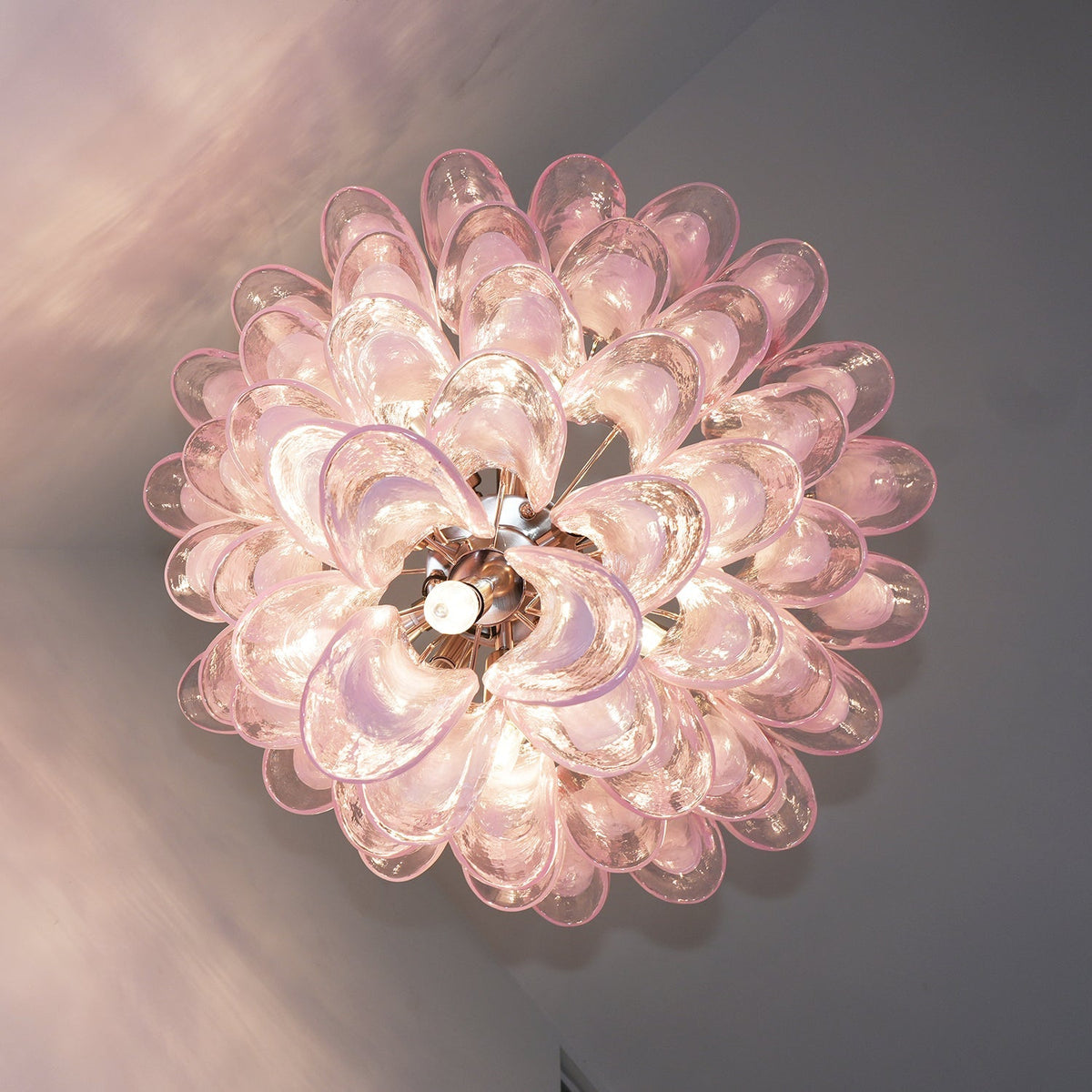Murano Pink Glass Petals Chandelier