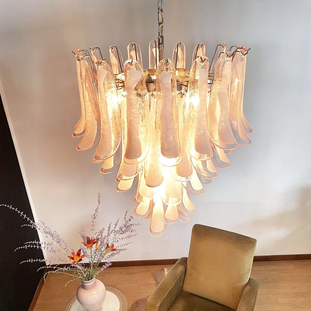 Murano Pink Glass Petals Chandelier