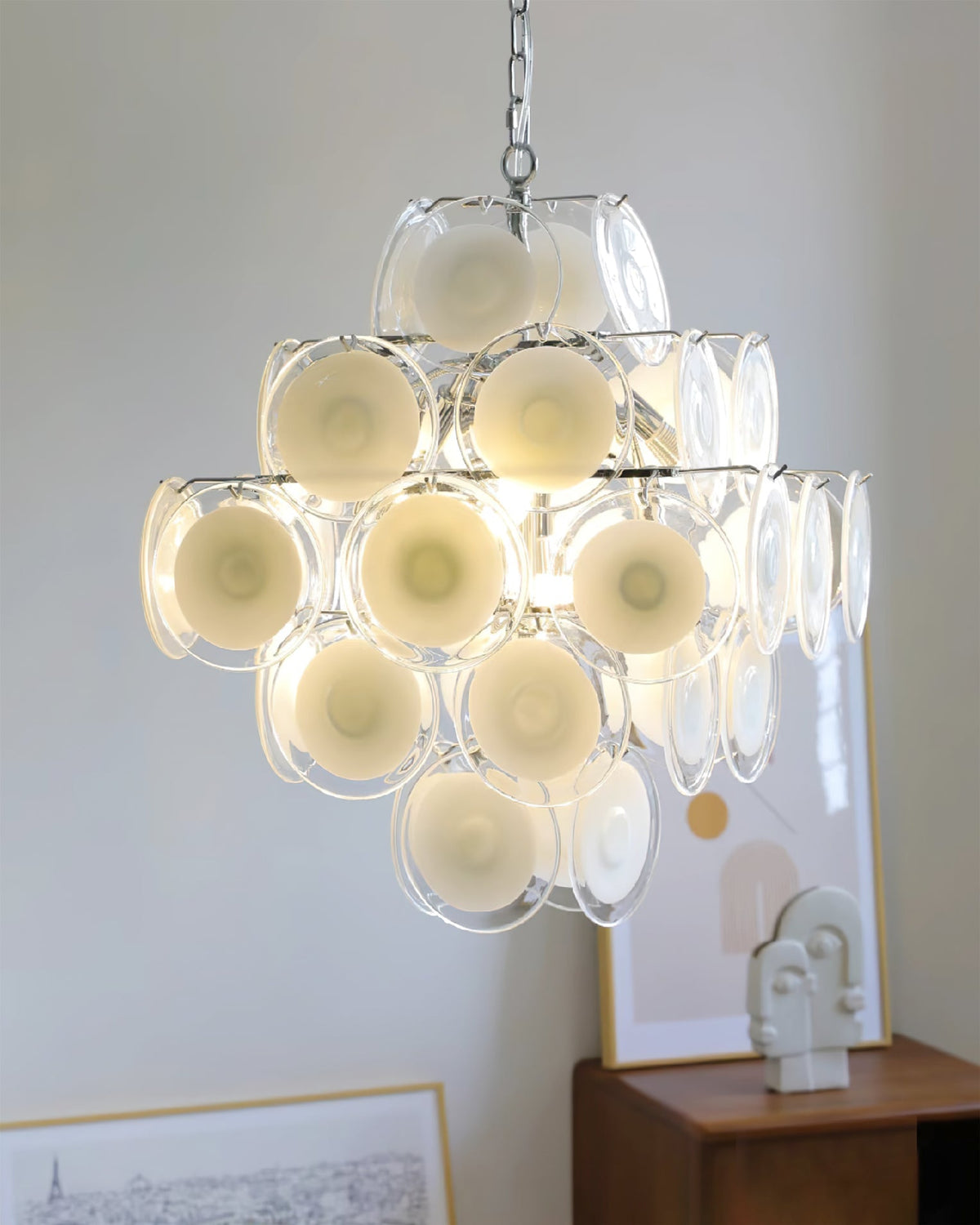Murano Disc White Glass Chandelier