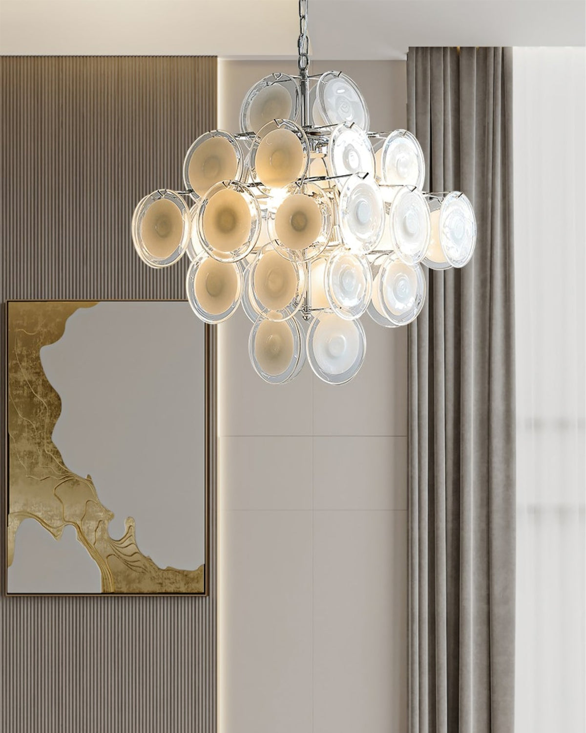 Murano Disc White Glass Chandelier