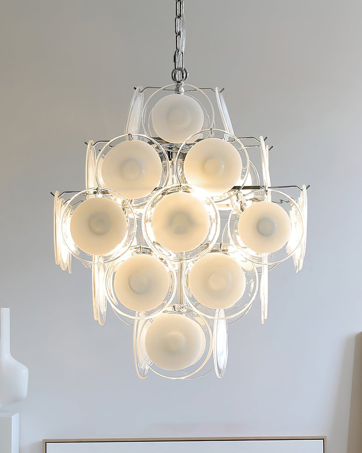 Murano Disc White Glass Chandelier