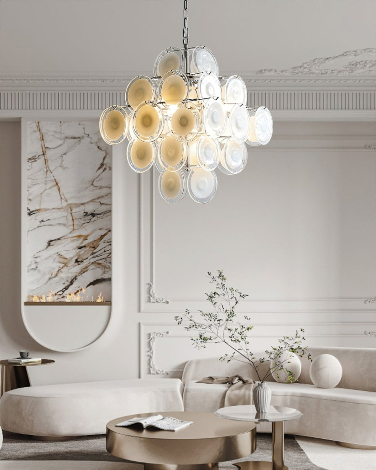 Murano Disc White Glass Chandelier