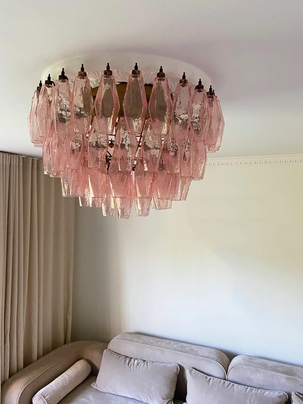Murano Rhombus Pink Glass Ceiling Lamp