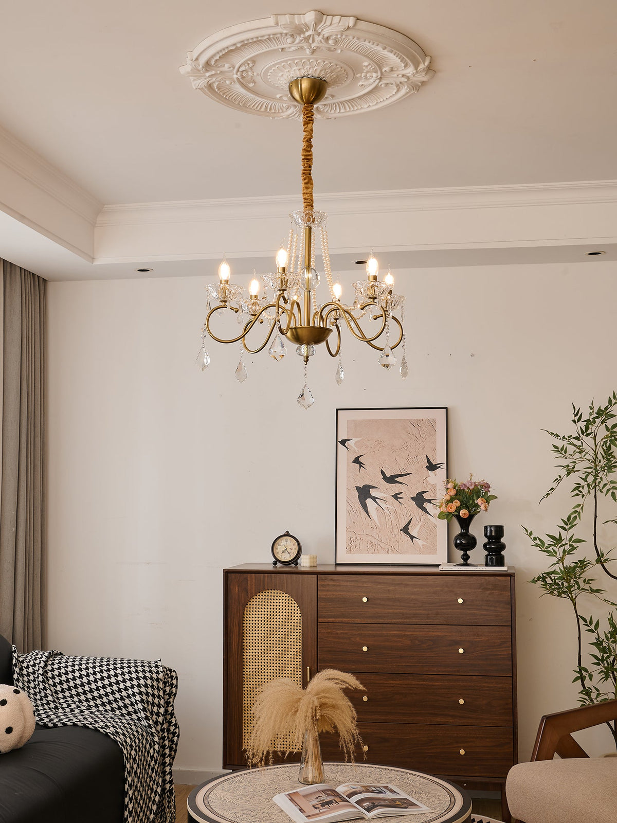 Opulent Pearl Crystal Chandelier