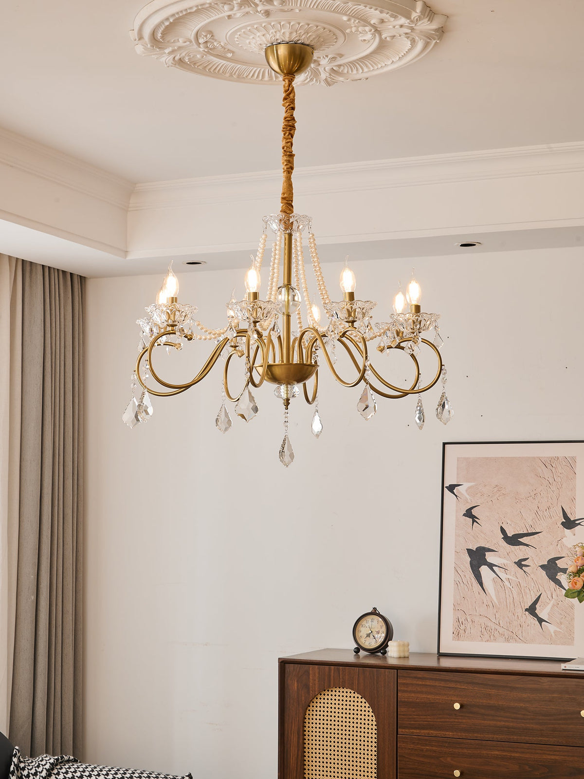 Opulent Pearl Crystal Chandelier