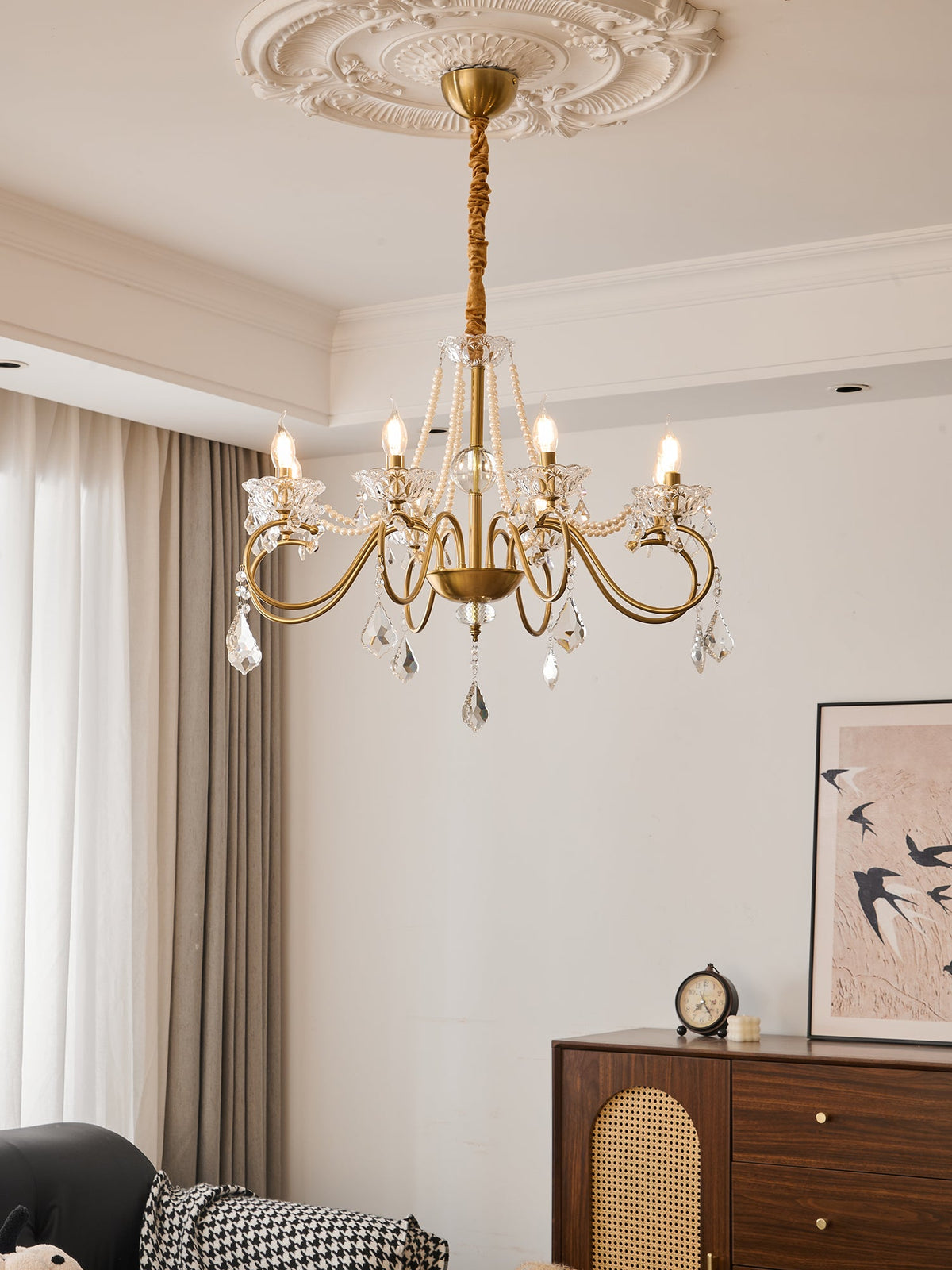 Opulent Pearl Crystal Chandelier