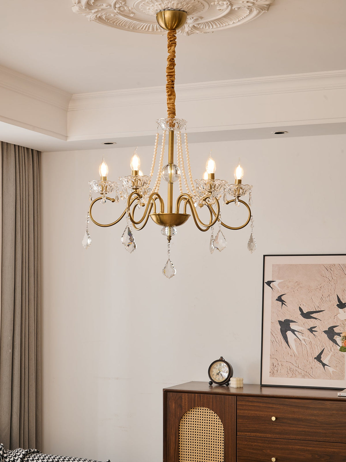 Opulent Pearl Crystal Chandelier