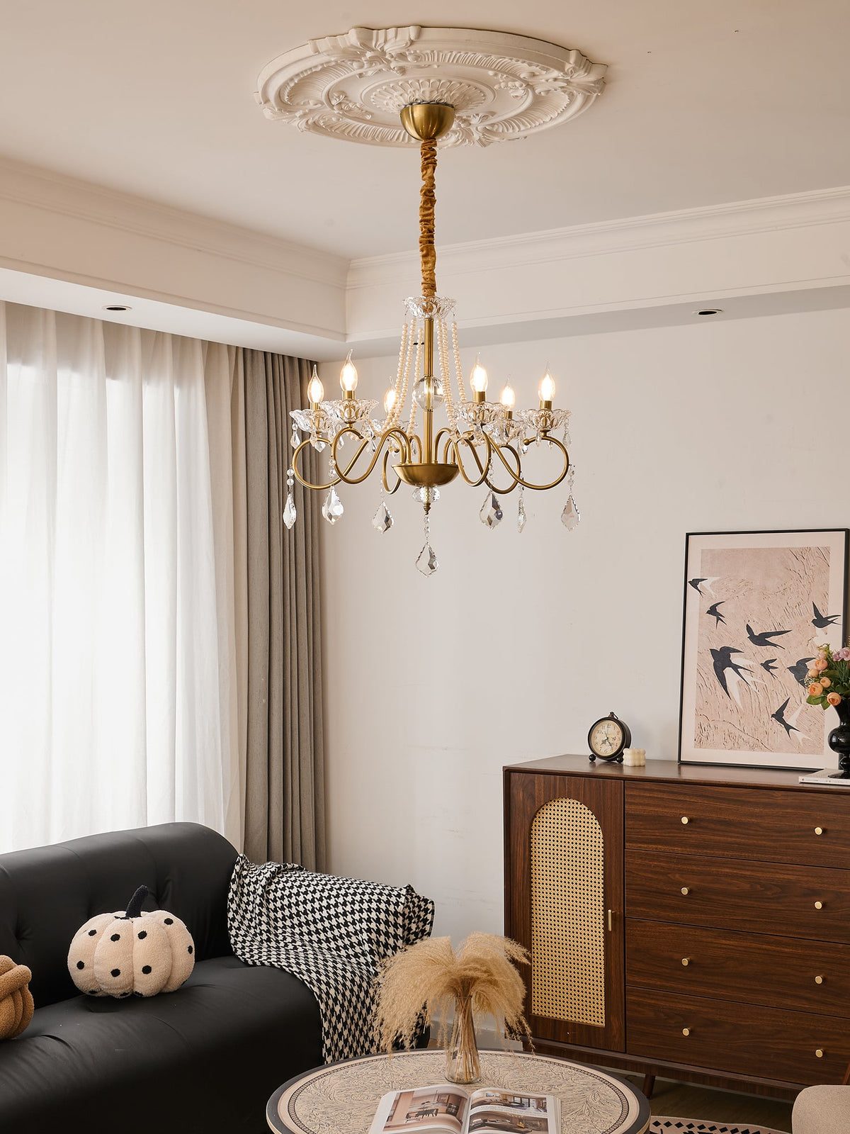 Opulent Pearl Crystal Chandelier