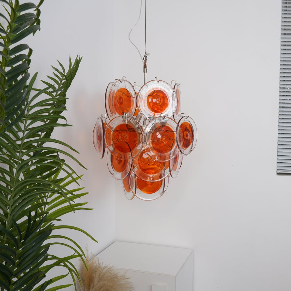 Orange Transparent Murano Disc Chandelier