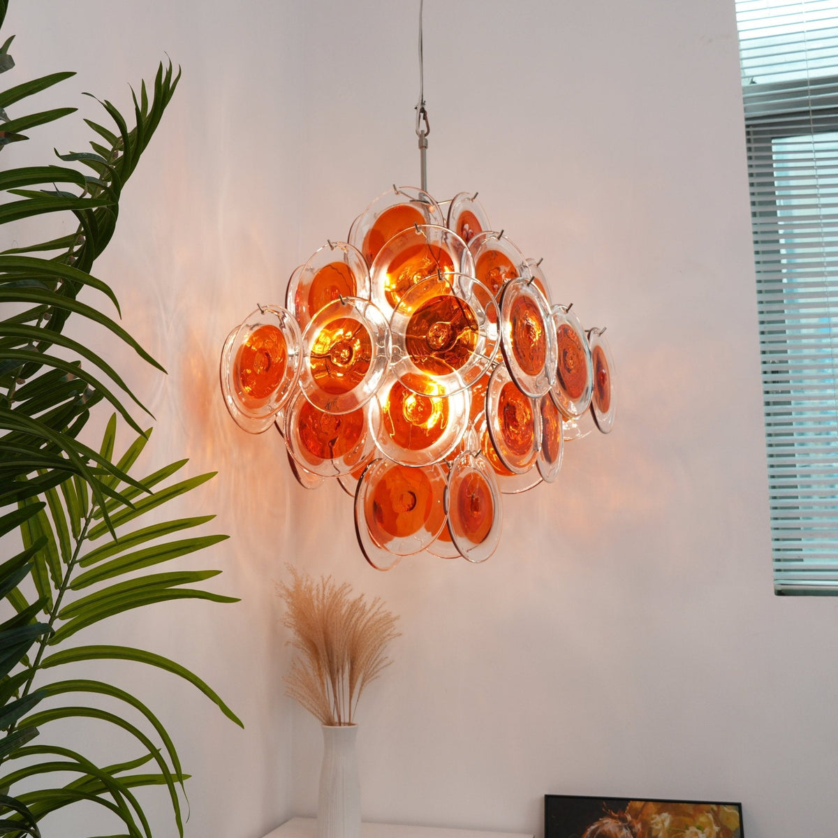 Orange Transparent Murano Disc Chandelier