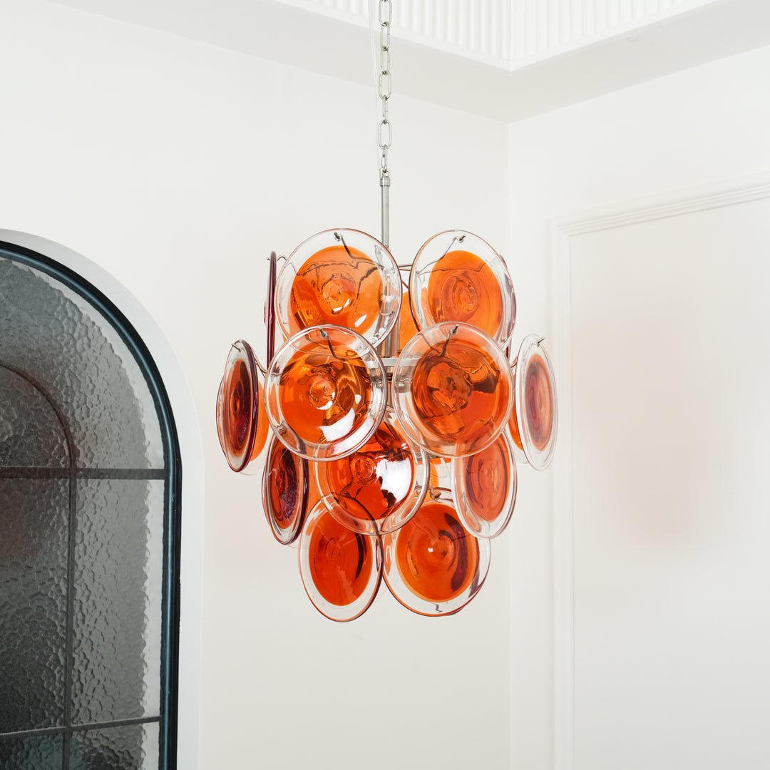 Orange Transparent Murano Disc Chandelier