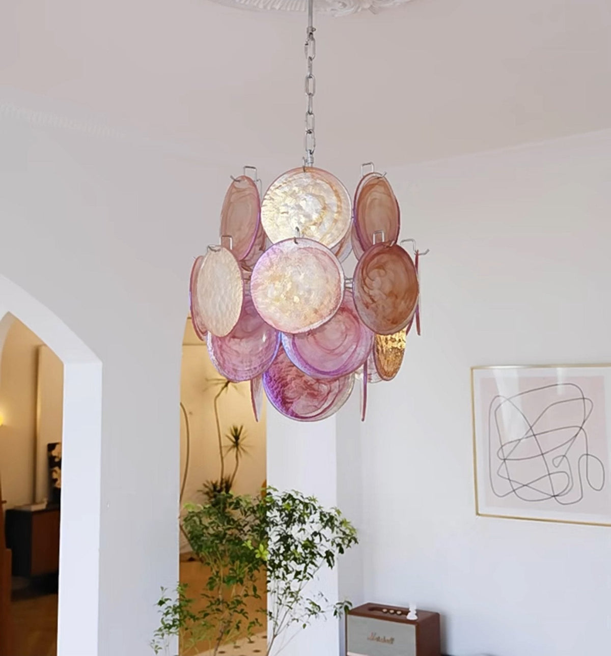 Pink Murano Disc Glass Chandelier