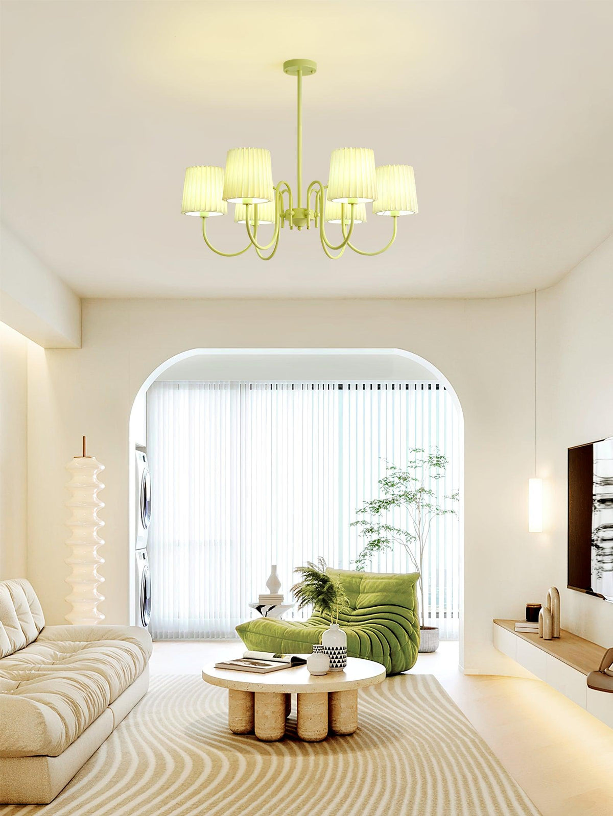 Pleated Fabric Matcha Chandelier