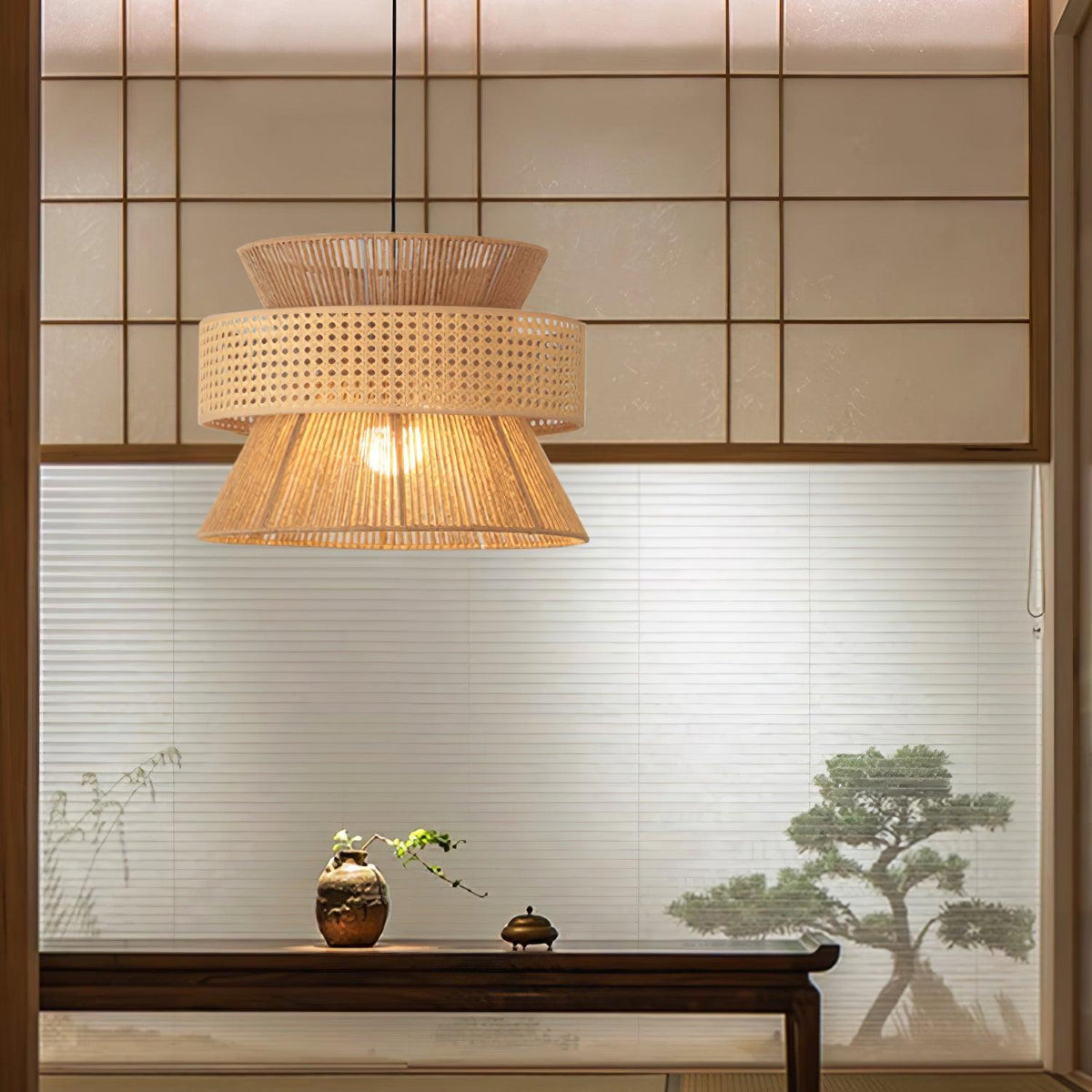 Rattan Bamboo Pendant Lamp 15.7"
