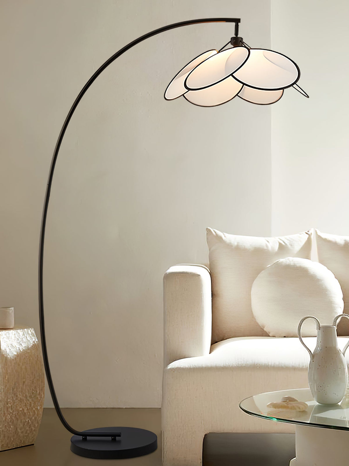 Rattan Bloom Arc Floor Lamp