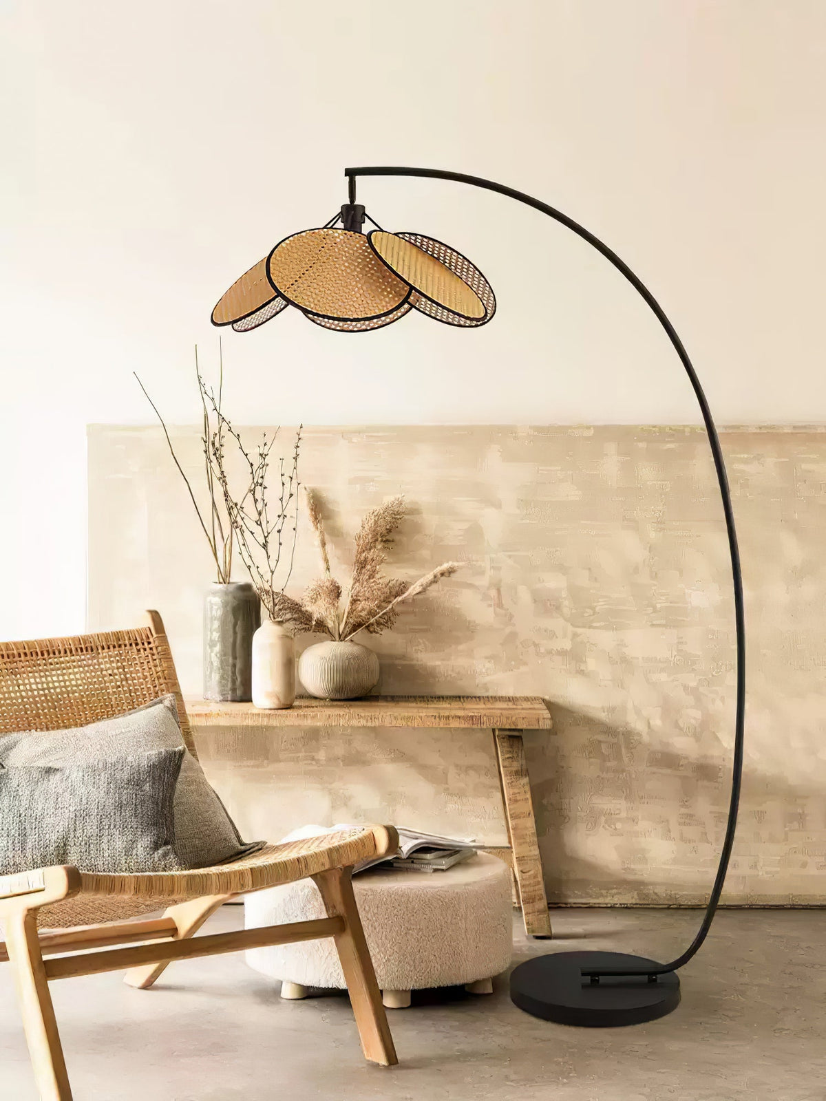 Rattan Bloom Arc Floor Lamp