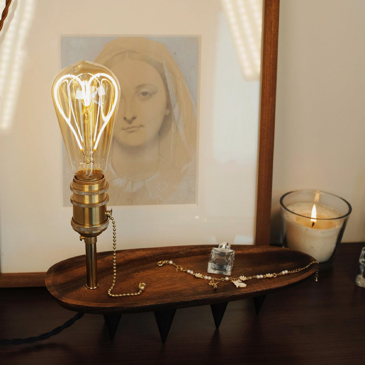 Retro Solid Wood Tray Table Lamp