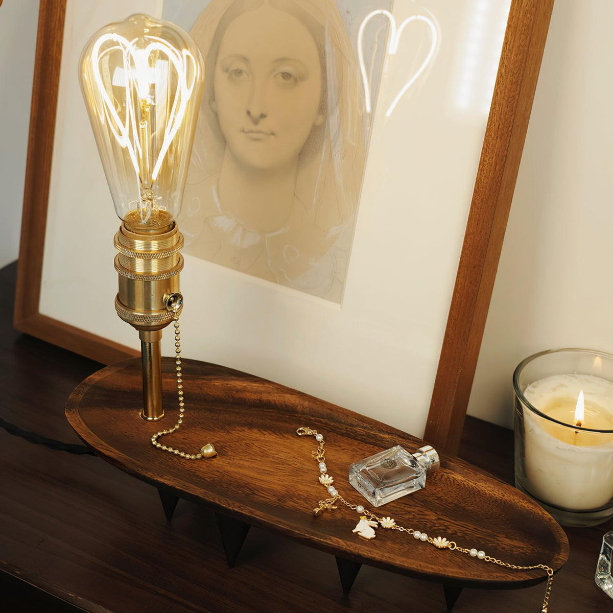 Retro Solid Wood Tray Table Lamp