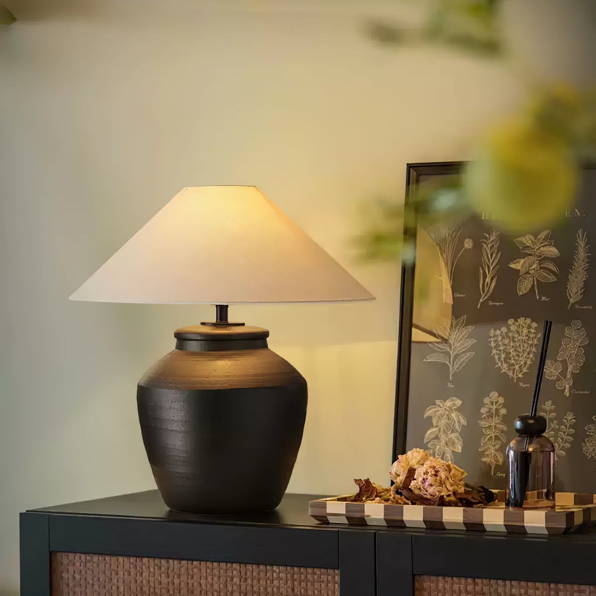 Rustic Black Ceramic Table Lamp