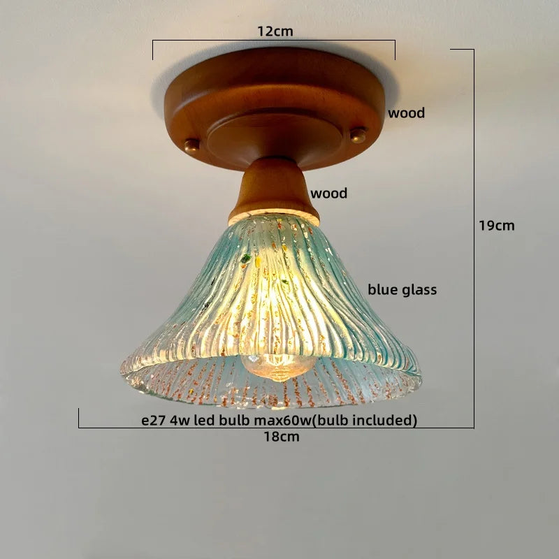 LED Glass Wood Ceiling Light Modern Plafondlamp for Living Room