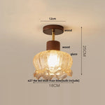 Amber Ice Crack Glass Wood Ceiling Light - Nordic Modern LED Fixture