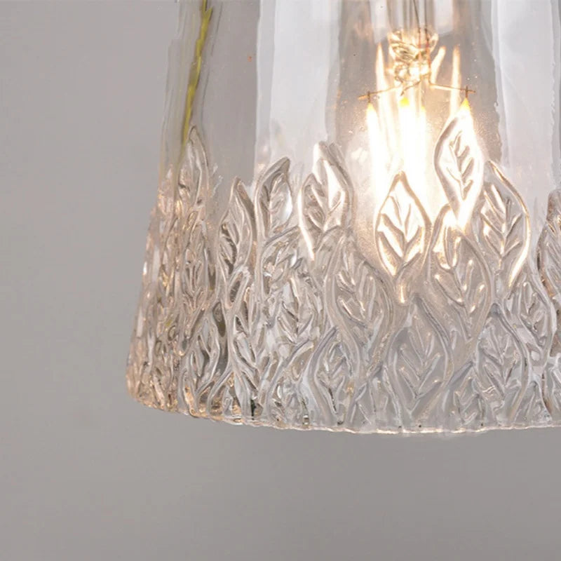 Clear Leaf Glass LED Pendant Copper Switch Kitchen Dining Room Light