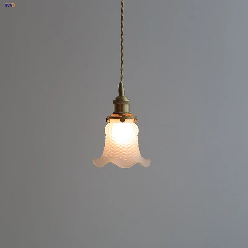 White Glass LED Pendant Lamp Copper Hanging Light Nordic Modern