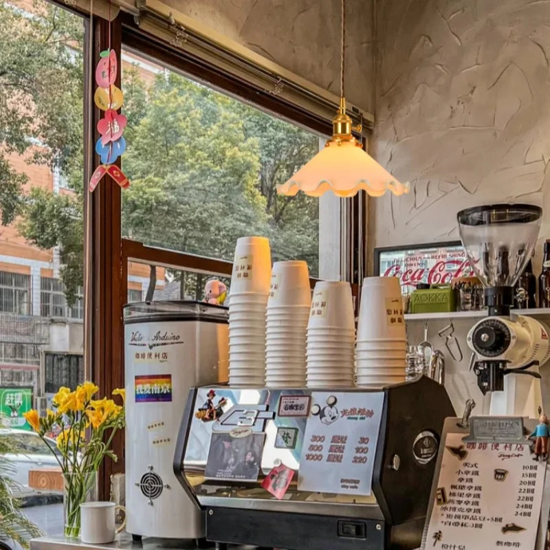 Cream Glass LED Pendant Lamp - Nordic Minimalist Brass Hanging Light