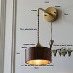 Wood LED Wall Lamp with Copper Socket & Pull Chain Switch - Adjustable Staircase Light