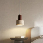 Wood Canopy LED Pendant Light - Nordic Modern Yellow Travertine Hanging Lamp