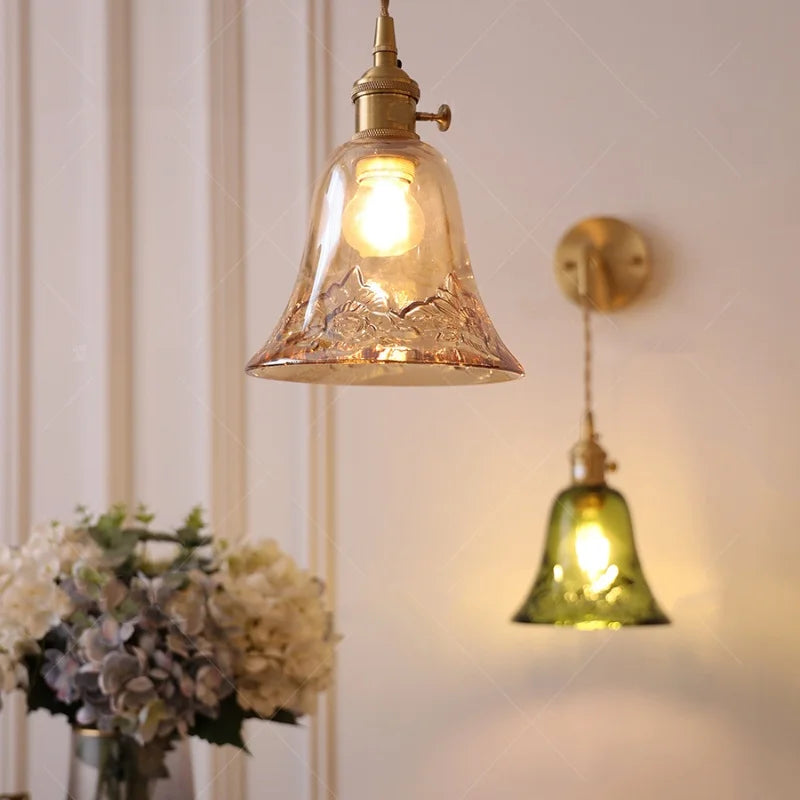 Modern Green Glass LED Pendant Lamp - Adjustable Wire, Copper Finish