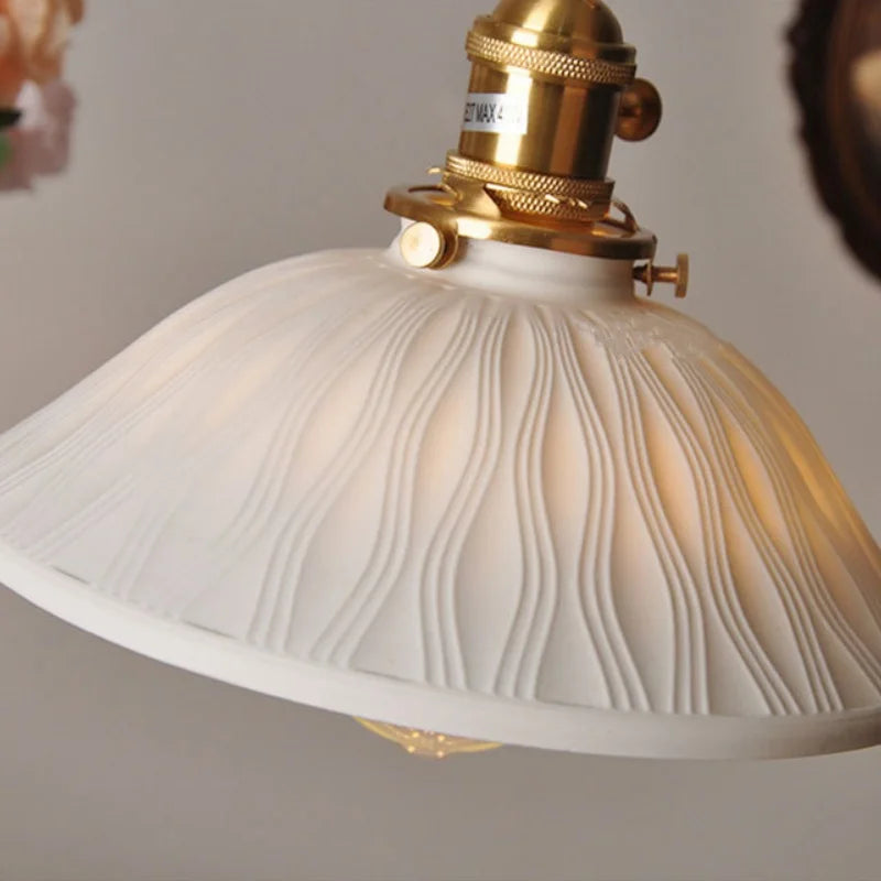 Copper Ceramic LED Pendant Lights Walnut Wood Hang Lamp