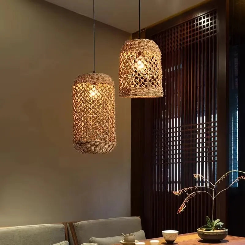 Hand-woven Natural Rattan Chandelier Pendant Light for Living Room Décor