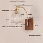 LED Glass & Wood Wall Lamp with Pull Chain Switch for Living Room, Bedroom, Bathroom