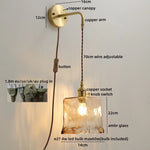 Glass Copper LED Wall Lights with Knob Switch, Modern Bedside Lamp