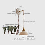 Small Pleats Ceramic LED Wall Light for Bedroom Stair Bathroom with Copper Arm